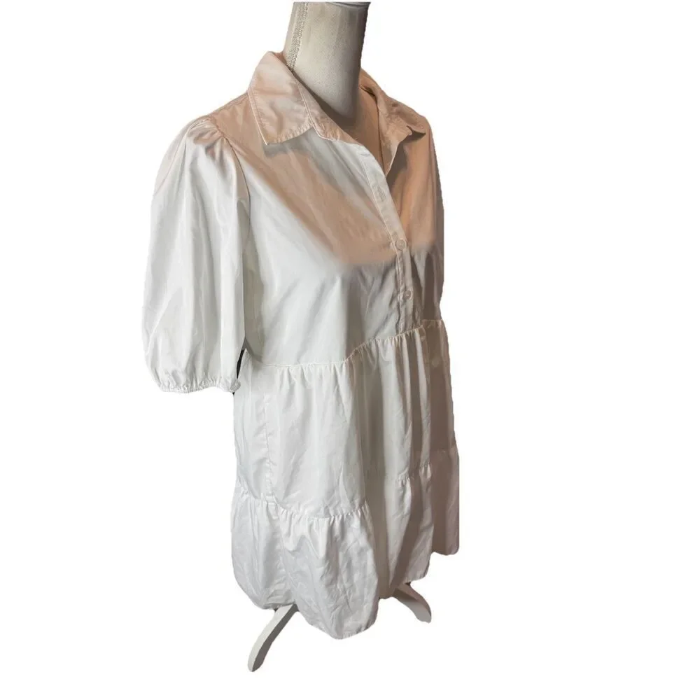 Amanda Uprichard Pierre White Dress Size Med Tiered Puff Sleeve Button Front